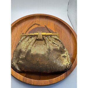 Vintage 1930s Gold Sequin Mesh Evening Purse With Chain Handle & Clasp Closure